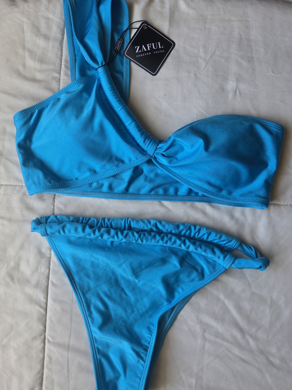 ZAFUL Aqua Blue One Shoulder Bikini Set Size L (NWT)